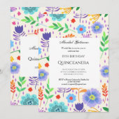 Quinceañera Roze Blauwe bloemen Kaart (Voorkant / Achterkant)