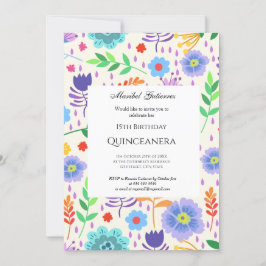 Quinceañera Roze Blauwe bloemen Kaart