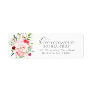 Quinceanera Roze Bloem Retouradreslabel Etiket