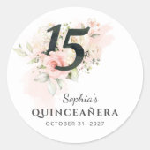 Quinceanera Roze Bloemen 15e Verjaardag Bloemen Ronde Sticker (Voorkant)