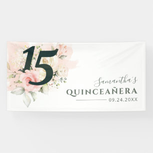 Quinceanera Roze Bloemen 15e Verjaardag Botanisch Spandoek