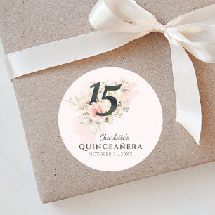 Quinceanera Roze Bloemen 15e Verjaardag Ronde Sticker