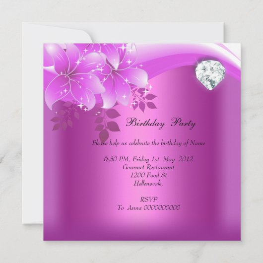 Quinceanera Roze Bloemen Diamant Verjaardagsfeest Kaart (Achterkant)