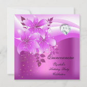 Quinceanera Roze Bloemen Diamant Verjaardagsfeest Kaart (Voorkant)