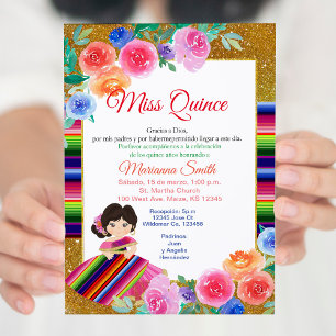 Quinceanera Roze Bloemen Mexicaanse Miss Quince Ui Kaart