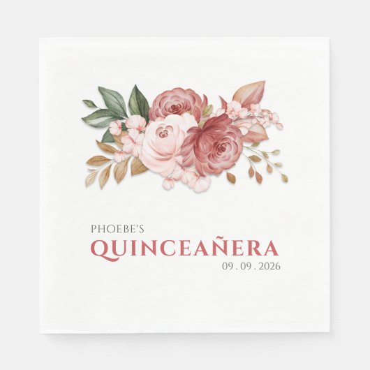 Quinceanera Roze Bloemen Rustiek Botanisch Servet (Voorkant)