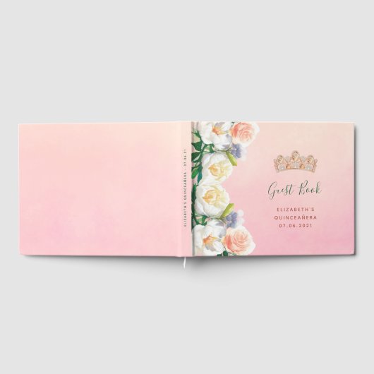 Quinceanera roze bloemen tiara glamoureuze naam gastenboek (Volledig)