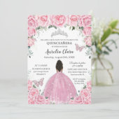 Quinceañera Roze Bloemen Vlinders Bruin Prinses Kaart (Staand voorkant)