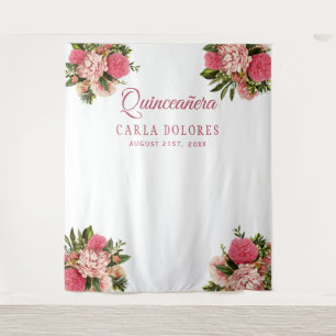 Quinceañera roze bloemenfotohokje achtergrond wandkleed