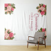 Quinceañera roze bloemenfotohouding achtergrond wandkleed (In Situ (horizontaal))