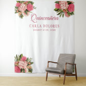Quinceañera roze bloemenfotohouding achtergrond wandkleed (In situ)
