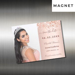 Quinceanera roze blos foto Bewaar de datum-magneet