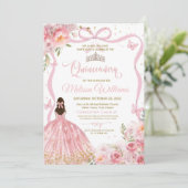 Quinceanera Roze Blush Roos Vlinder Goud  Kaart (Staand voorkant)