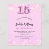 Quinceanera roze confetti budget uitnodiging flyer (Voorkant)