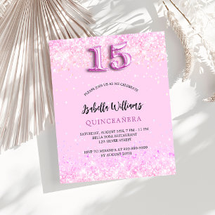 Quinceanera roze confetti budget uitnodiging flyer