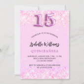 Quinceanera roze confetti meisje party kaart (Voorkant)
