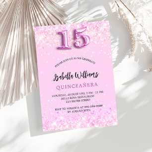 Quinceanera roze confetti meisje party luxe kaart