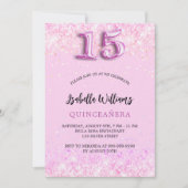 Quinceanera roze confetti meisje party luxe kaart (Voorkant)
