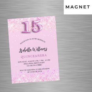 Quinceanera roze confetti meisje party luxe magnetische uitnodiging