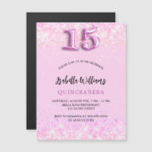 Quinceanera roze confetti meisje party luxe magnetische uitnodiging
