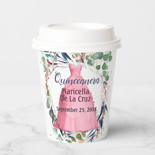 Quinceanera roze dress-papierbekertjes papieren bekers (Voorkant)
