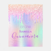 Quinceanera roze druppels holografisch fleece deken (Voorkant)