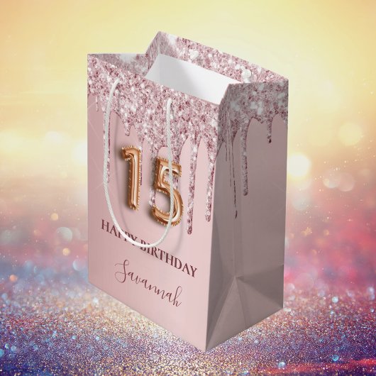 Quinceanera roze druppels medium cadeauzakje