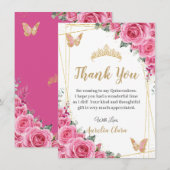 Quinceañera Roze Fuchsia Bloemen Gouden Vlinders Bedankkaart (Voorkant / Achterkant)