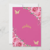 Quinceañera Roze Fuchsia Bloemen Gouden Vlinders Bedankkaart (Achterkant)