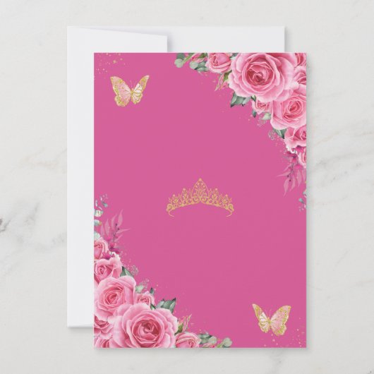 Quinceañera Roze Fuchsia Bloemen Gouden Vlinders Bedankkaart (Achterkant)