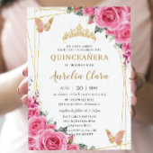 Quinceañera Roze Fuchsia Bloemen Gouden Vlinders Kaart