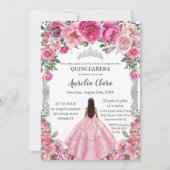 Quinceañera Roze Fuchsia Bloemen Jurk Gown Zilver Kaart (Voorkant)