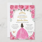 Quinceañera Roze Fuchsia Bloemen Prinses Vlinder Kaart (Voorkant)