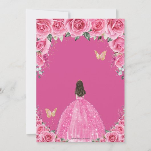 Quinceañera Roze Fuchsia Bloemen Prinses Vlinder Kaart (Achterkant)