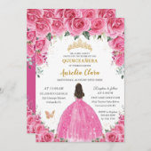 Quinceañera Roze Fuchsia Bloemen Prinses Vlinder Kaart (Voorkant / Achterkant)