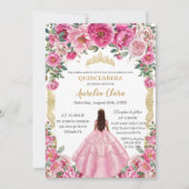 Quinceañera roze Fuchsia bloemen vlinders kroon Kaart (Voorkant)