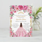Quinceañera roze Fuchsia bloemen vlinders kroon Kaart (Staand voorkant)