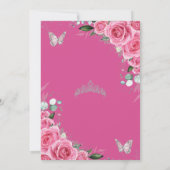 Quinceañera Roze Fuchsia Bloemen Zilveren Vlinders Kaart (Achterkant)