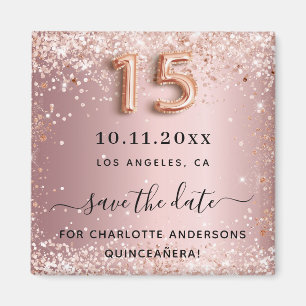 Quinceanera roze glinster save the date magneet