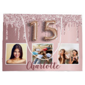 Quinceanera roze glitter druppels foto naam groot cadeauzakje (Achterkant)