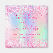 Quinceanera roze glitter save the date magnet (Voorkant)