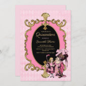 Quinceanera Roze Goud Alice In Wonderland Party Kaart (Voorkant / Achterkant)