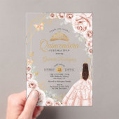 Quinceanera Roze Goud Bloem Jurk Acryl Uitnodigingen (Insitu (Draagbaar))