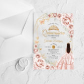 Quinceanera Roze Goud Bloem Jurk Acryl Uitnodigingen