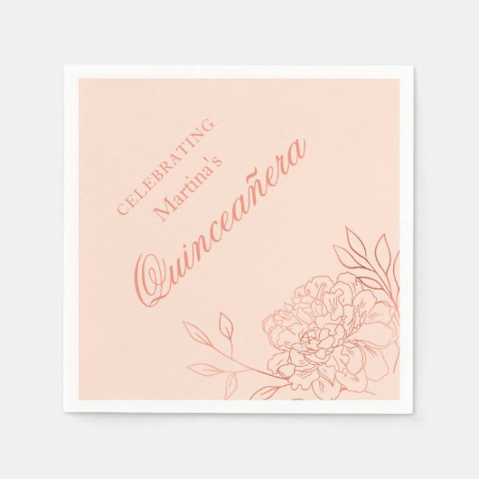 Quinceanera Roze Goud Bloemen 15e Verjaardag Servet (Voorkant)