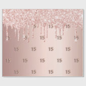 Quinceanera roze goud blozen glitterslierten cadeaupapier (Vlak)