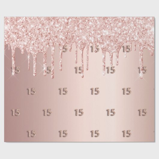 Quinceanera roze goud blozen glitterslierten cadeaupapier (Vlak)
