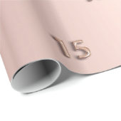 Quinceanera roze goud blozen glitterslierten cadeaupapier (Rol Hoek)