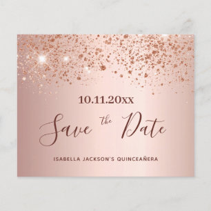 Quinceanera roze goud budget Save the Date Flyer