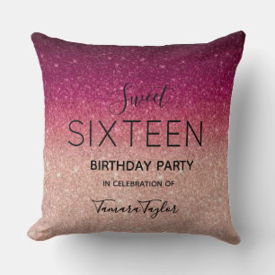 Quinceañera Roze Goud & Burgundy Glitter Luxe Kussen